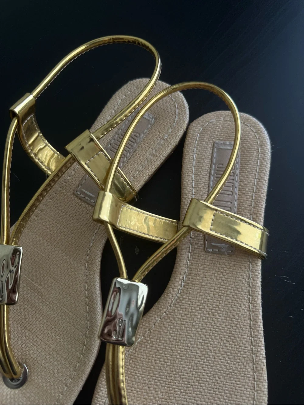 Women's Gold Metallic T-Strap Slingback Sandals